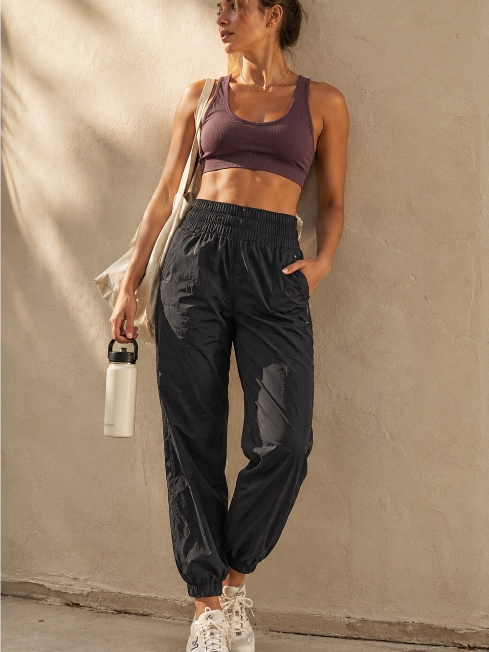 Free People Movement The Way Home Joggers Black High Rise Nylon Pants